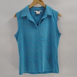 Nike Golf Sleeveless Polo Tank Size Large Blue Stripe Nike Fit Dry